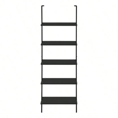 Bookshelf, Bookcase, Etagere, Ladder, 5 Tier, 72h, Office, Bedroom, Black Laminate, Black Metal, Contemporary, Modern