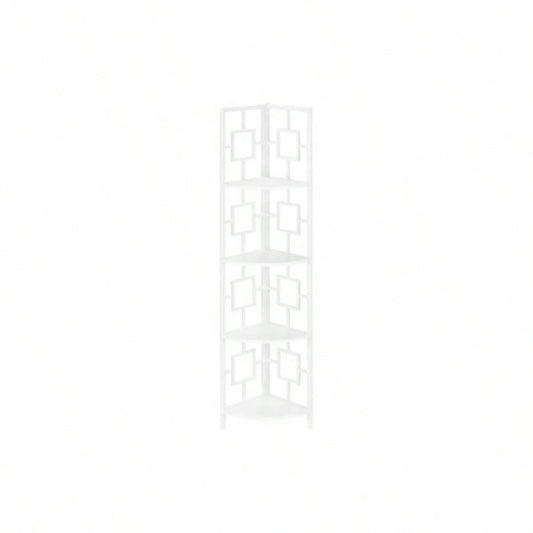 Bookshelf, Bookcase, Etagere, Corner, 4 Tier, 62h, Office, Bedroom, White Laminate, White Metal, Contemporary, Modern