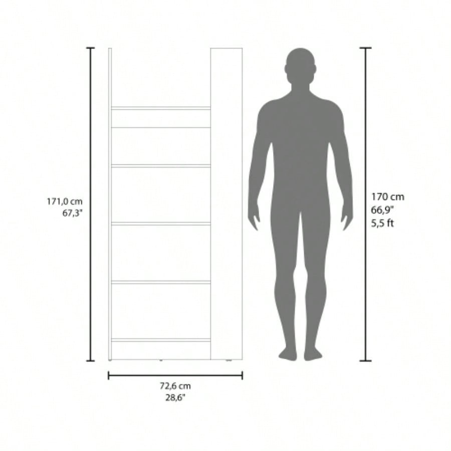 Bookcase, 5 Shelves, Dark Walnut