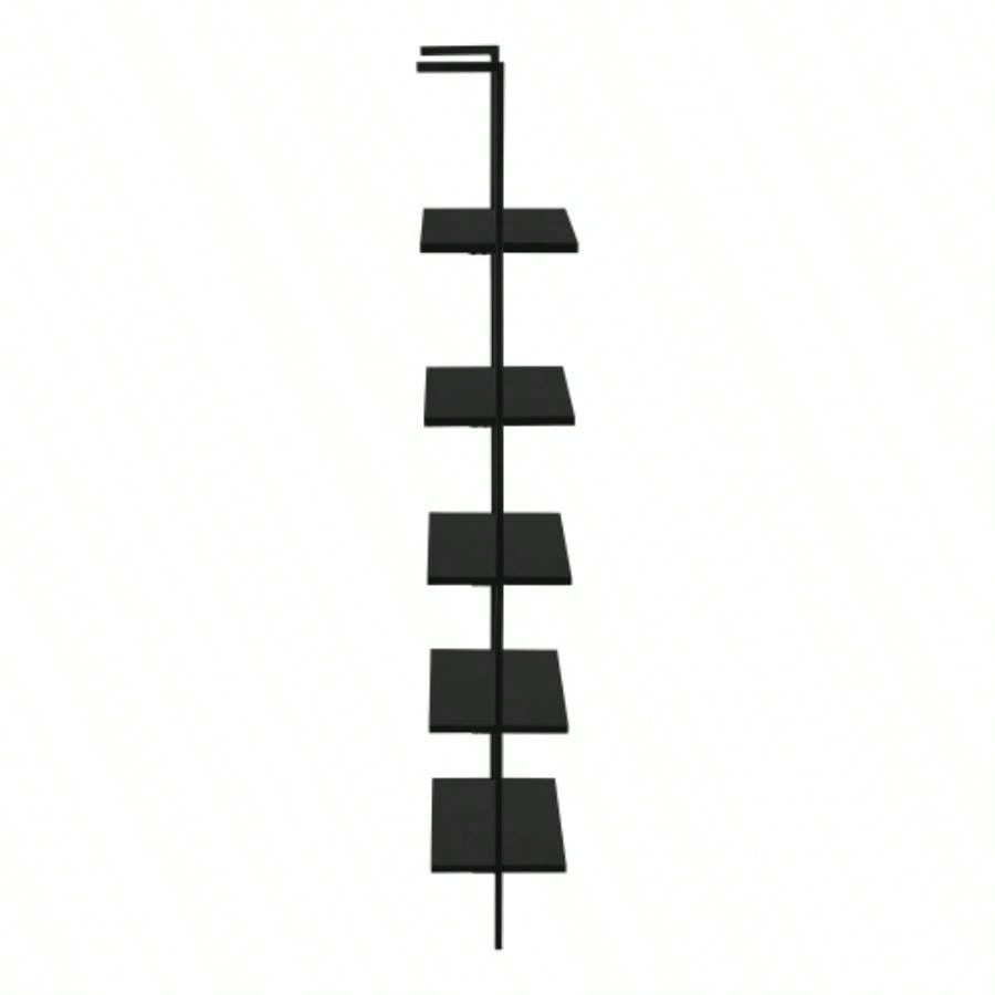 Bookshelf, Bookcase, Etagere, Ladder, 5 Tier, 72h, Office, Bedroom, Black Laminate, Black Metal, Contemporary, Modern