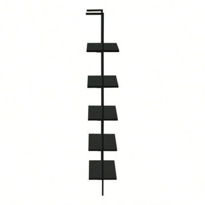 Bookshelf, Bookcase, Etagere, Ladder, 5 Tier, 72h, Office, Bedroom, Black Laminate, Black Metal, Contemporary, Modern