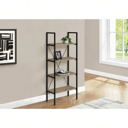 Bookshelf, Bookcase, 4 Tier, 48h, Office, Bedroom, Brown Laminate, Black Metal, Contemporary, Modern