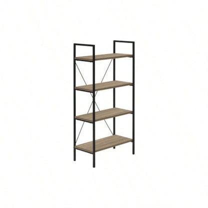 Bookshelf, Bookcase, 4 Tier, 48h, Office, Bedroom, Brown Laminate, Black Metal, Contemporary, Modern