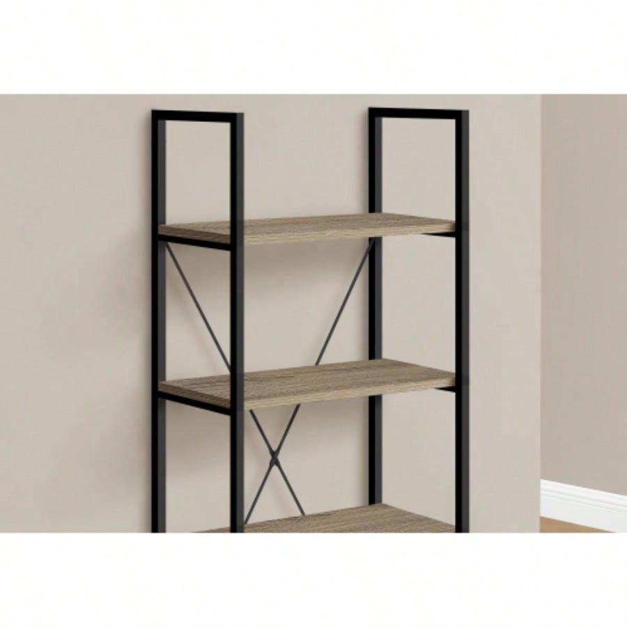 Bookshelf, Bookcase, 4 Tier, 48h, Office, Bedroom, Brown Laminate, Black Metal, Contemporary, Modern