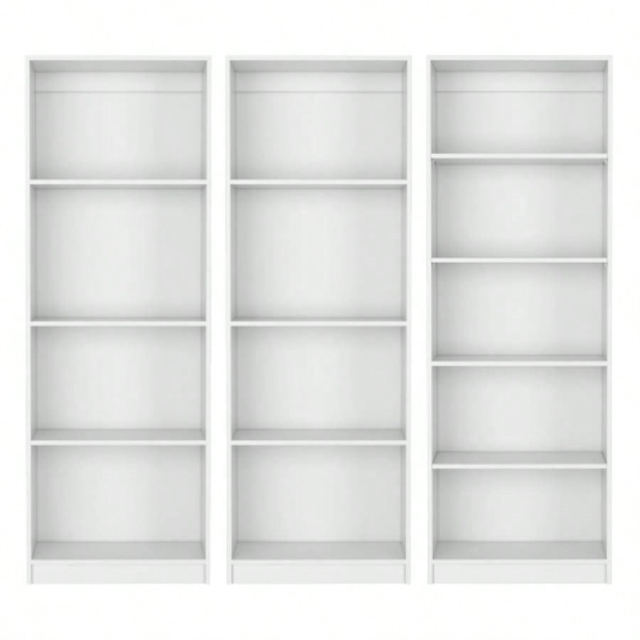 Chelton 3 Piece Living Room Set with 3 Bookcases, Matt Gray/ White