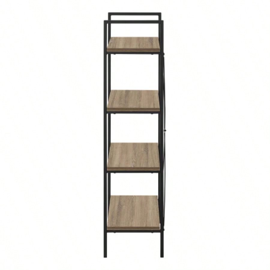 Bookshelf, Bookcase, 4 Tier, 48h, Office, Bedroom, Brown Laminate, Black Metal, Contemporary, Modern