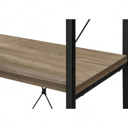 Bookshelf, Bookcase, 4 Tier, 48h, Office, Bedroom, Brown Laminate, Black Metal, Contemporary, Modern