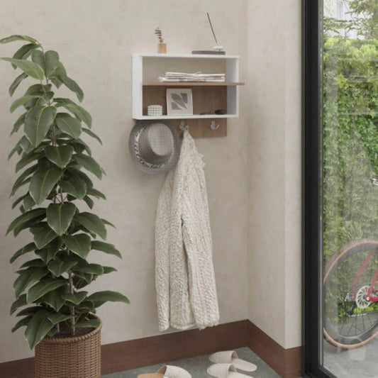 Wall Shelf, 2 Shelves, White/ Natural Oak