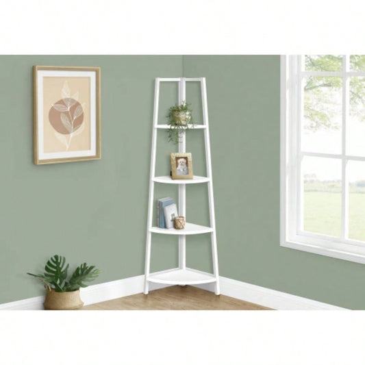 Bookshelf, Bookcase, Etagere, Corner, 4 Tier, 60h, Office, Bedroom, White Laminate, White Metal, Contemporary, Modern