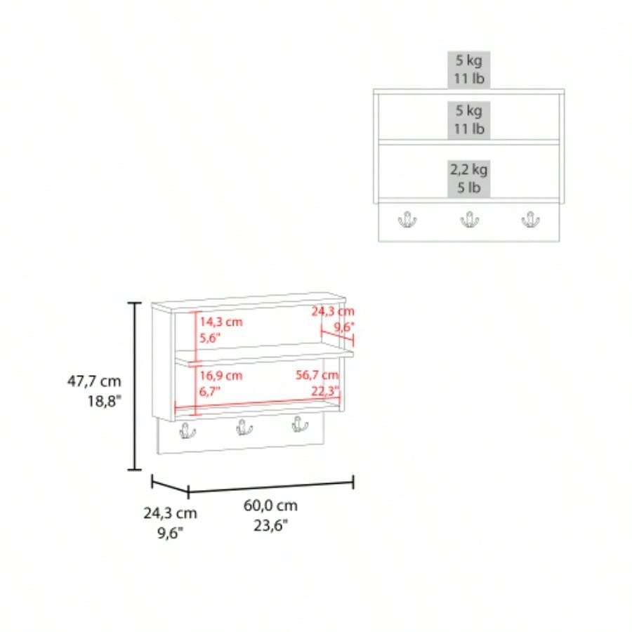 Wall Shelf, 2 Shelves, White/ Natural Oak