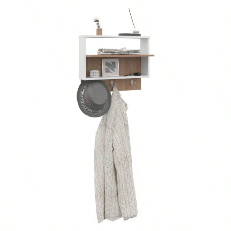 Wall Shelf, 2 Shelves, White/ Natural Oak