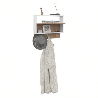 Wall Shelf, 2 Shelves, White/ Natural Oak