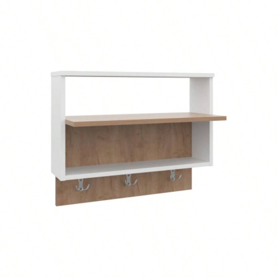 Wall Shelf, 2 Shelves, White/ Natural Oak