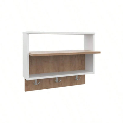 Wall Shelf, 2 Shelves, White/ Natural Oak