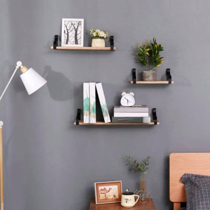 Floating Shelves, Long Wall Shelves Set of 3, Wall Mounted Shelves with Brackets Bedroom, Living Room, Kitchen, Bathroom - Natural Wood