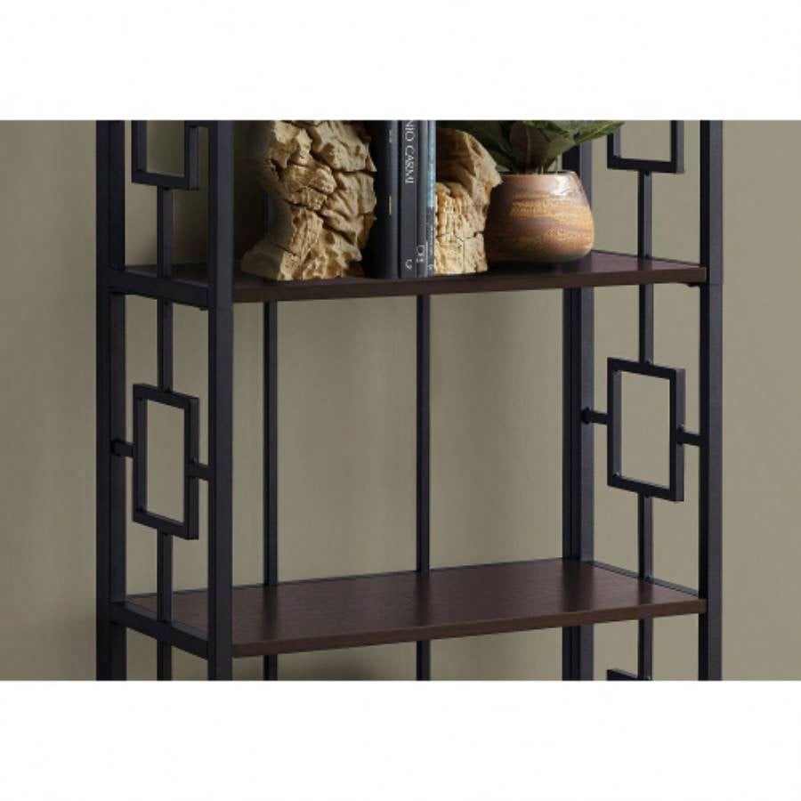 Bookshelf, Bookcase, Etagere, 4 Tier, 62h, Office, Bedroom, Brown Laminate, Black Metal, Contemporary, Modern