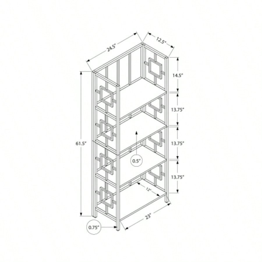 Bookshelf, Bookcase, Etagere, 4 Tier, 62h, Office, Bedroom, Brown Laminate, Black Metal, Contemporary, Modern