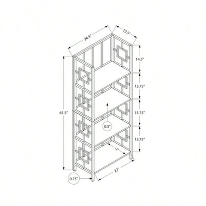 Bookshelf, Bookcase, Etagere, 4 Tier, 62h, Office, Bedroom, Brown Laminate, Black Metal, Contemporary, Modern