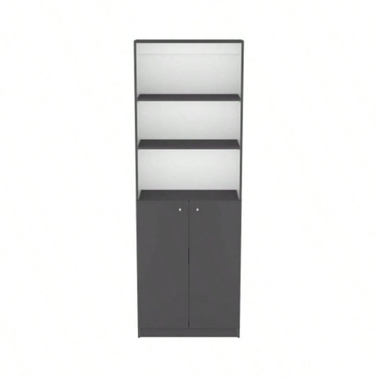 Bookcase Dual - Door Benzoni, Office, Matt Gray/ White