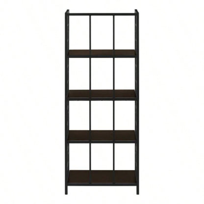 Bookshelf, Bookcase, Etagere, 4 Tier, 62h, Office, Bedroom, Brown Laminate, Black Metal, Contemporary, Modern