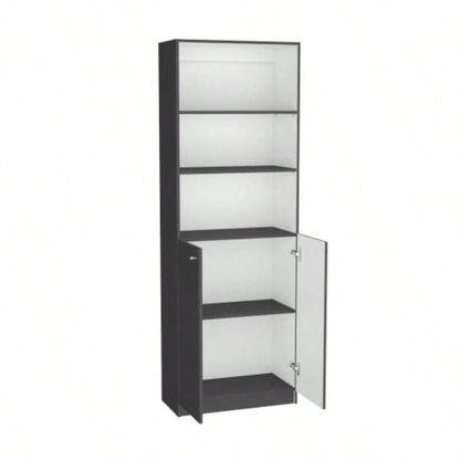 Bookcase Dual - Door Benzoni, Office, Matt Gray/ White