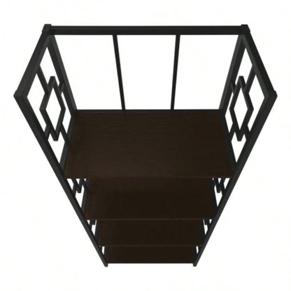 Bookshelf, Bookcase, Etagere, 4 Tier, 62h, Office, Bedroom, Brown Laminate, Black Metal, Contemporary, Modern