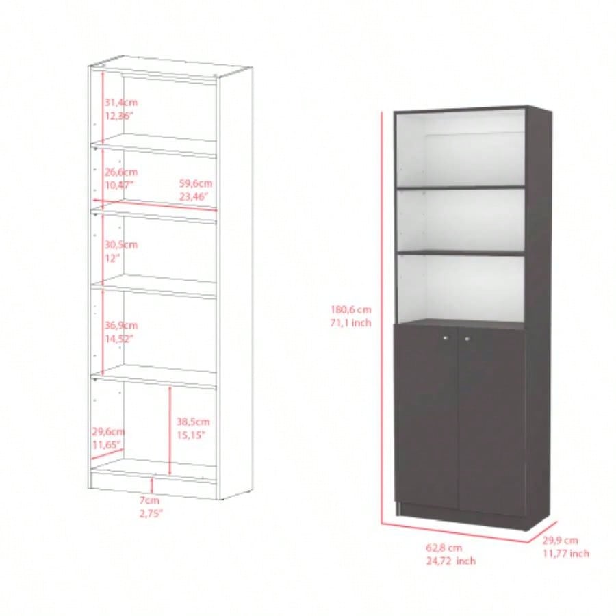 Bookcase Dual - Door Benzoni, Office, Matt Gray/ White