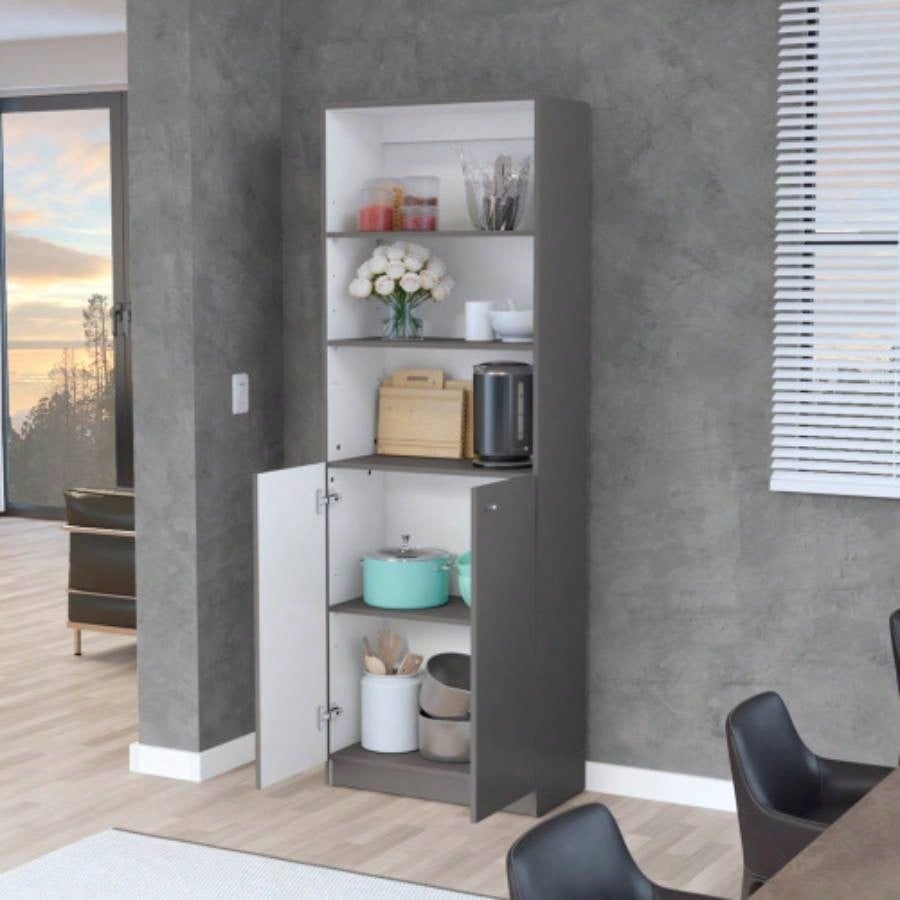 Bookcase Dual - Door Benzoni, Office, Matt Gray/ White
