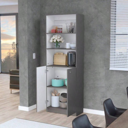 Bookcase Dual - Door Benzoni, Office, Matt Gray/ White