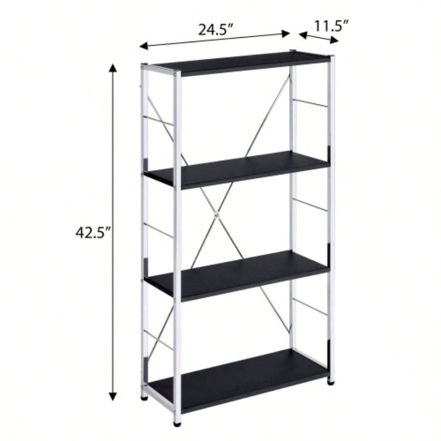Black and 4 - Tier Rectangular Bookshelf