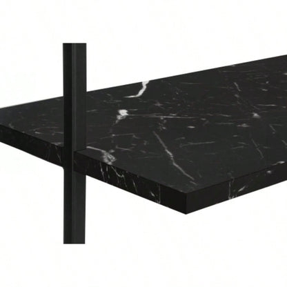 Bookshelf, Bookcase, Etagere, Ladder, 5 Tier, 72h, Office, Bedroom, Black Marble Look Laminate, Black Metal, Contemporary, Modern