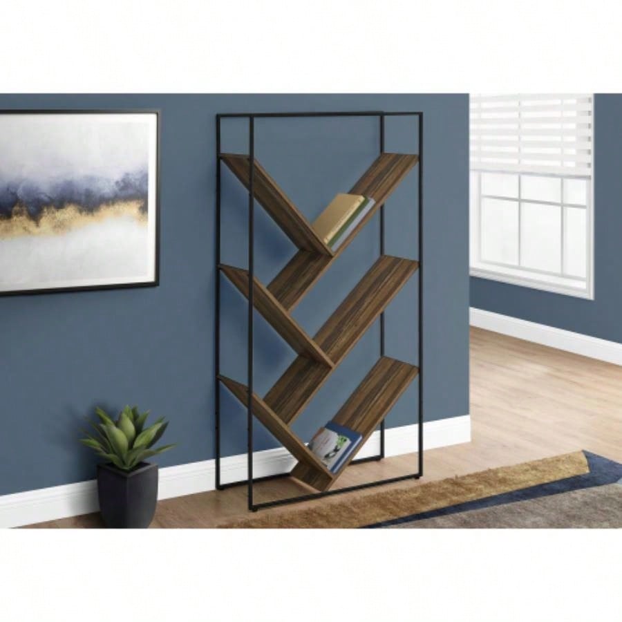 Bookshelf, Bookcase, Etagere, 3 Tier, 60h, Office, Bedroom, Black Laminate, Black Metal, Contemporary, Modern