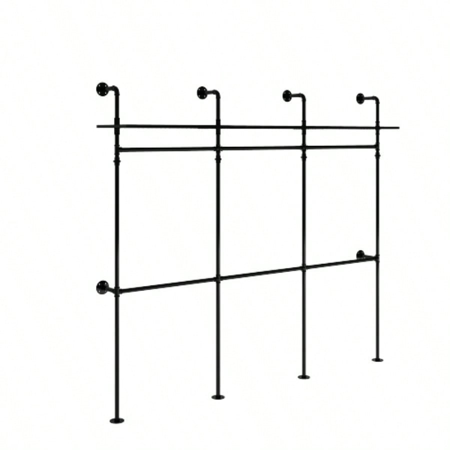 Industrial Pipe Clothing Rack, Reversible 118.3 Clothes Rack Hanging Clothes, Heavy Duty Garment Rack Closet Wardrobe Rack with LED Lights Shelves, Walk - in Closet System, Black Three
