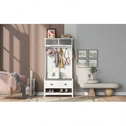 U - Can Hall Tree with 6 Hooks and Hinged Lid, Coat Hanger, Entryway, Storage, 3 - in - 1 Design, 69INCH, Entrance, Hallway