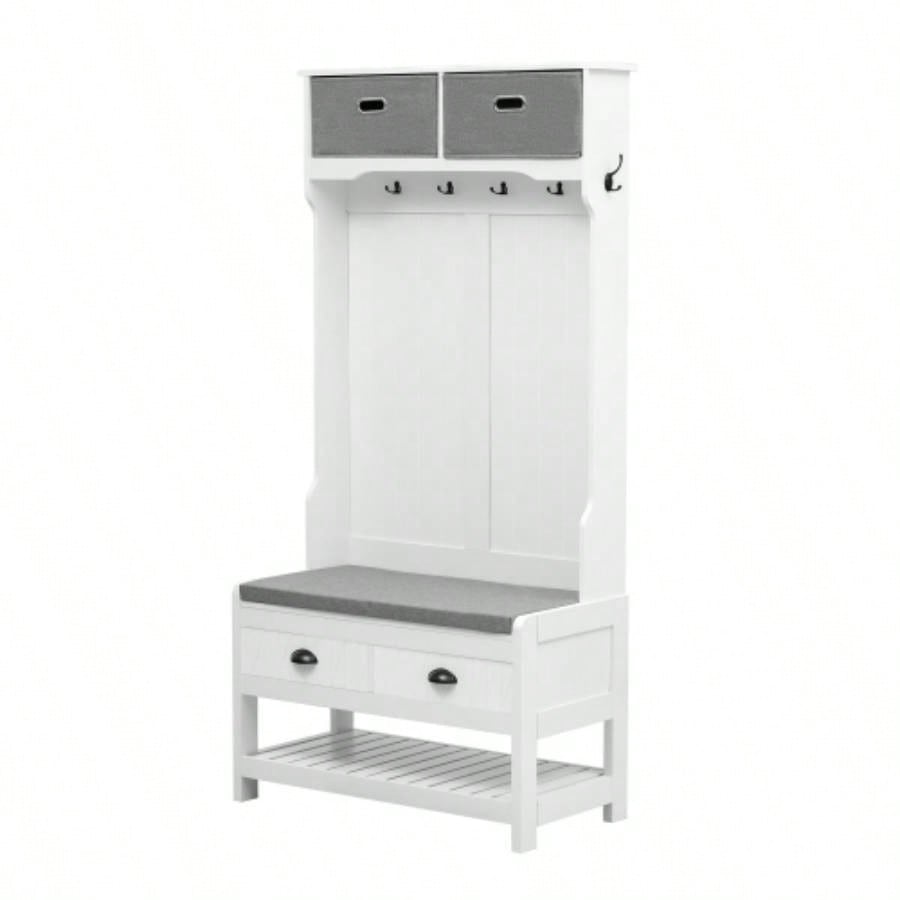 U - Can Hall Tree with 6 Hooks and Hinged Lid, Coat Hanger, Entryway, Storage, 3 - in - 1 Design, 69INCH, Entrance, Hallway