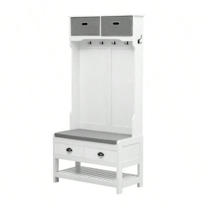 U - Can Hall Tree with 6 Hooks and Hinged Lid, Coat Hanger, Entryway, Storage, 3 - in - 1 Design, 69INCH, Entrance, Hallway