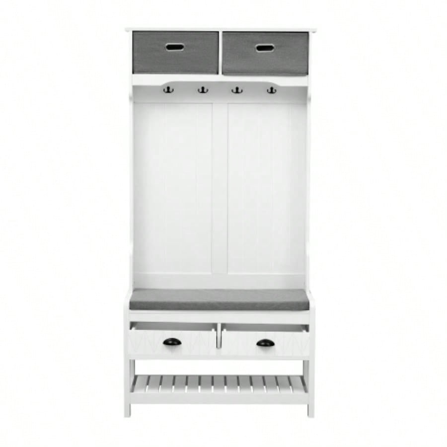 U - Can Hall Tree with 6 Hooks and Hinged Lid, Coat Hanger, Entryway, Storage, 3 - in - 1 Design, 69INCH, Entrance, Hallway