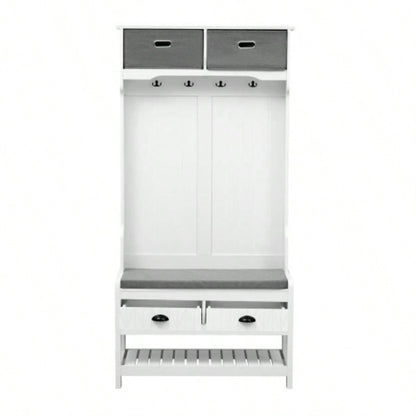 U - Can Hall Tree with 6 Hooks and Hinged Lid, Coat Hanger, Entryway, Storage, 3 - in - 1 Design, 69INCH, Entrance, Hallway