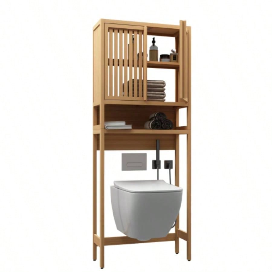 Toilet storage rack, bathroom, laundry room, space saving, natural color