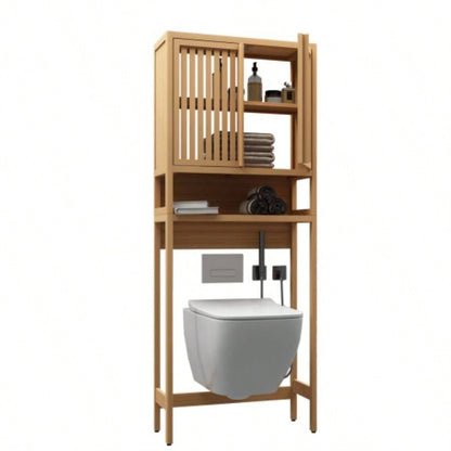 Toilet storage rack, bathroom, laundry room, space saving, natural color