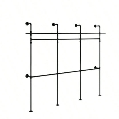 Industrial Pipe Clothing Rack, Reversible 118.3 Clothes Rack Hanging Clothes, Heavy Duty Garment Rack Closet Wardrobe Rack with LED Lights Shelves, Walk - in Closet System, Black Three