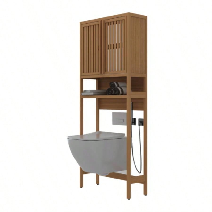 Toilet storage rack, bathroom, laundry room, space saving, natural color