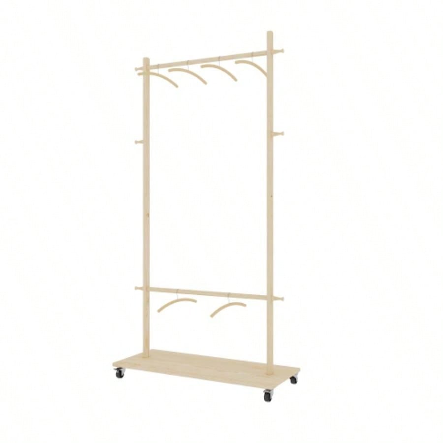 Solid Wood Garment Clothes Drying Rack with 6 Wooden Hangers, Space - Saving Design, Adjustable Shelf, and Wheels Easy Mobility - Bedroom, Living Room, or Entryway