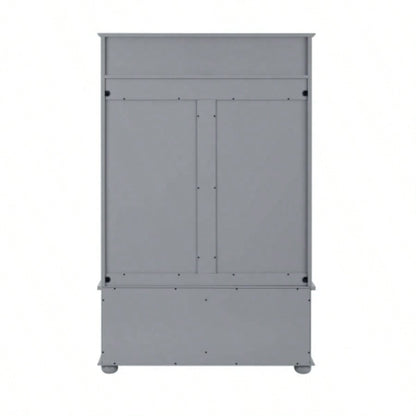 Classic Cosatal Style Hall Tree Entryway with Open Shelves and Shoe Cabinets, SOLID WOOD Feet, Gray, 4018.5D*64.5H