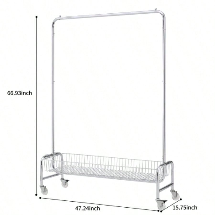 Garment Rack with Basket on Wheels Rolling Clothes Rack Hanging Clothes Heavy Duty Garment Rack, 2 pcs in one carton