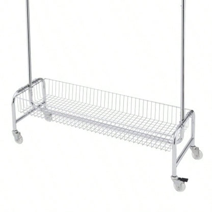 Garment Rack with Basket on Wheels Rolling Clothes Rack Hanging Clothes Heavy Duty Garment Rack, 2 pcs in one carton