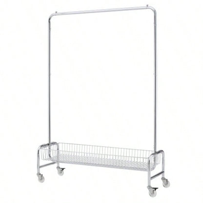 Garment Rack with Basket on Wheels Rolling Clothes Rack Hanging Clothes Heavy Duty Garment Rack, 2 pcs in one carton