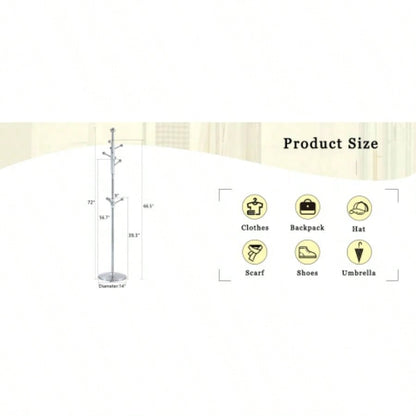 Main Stainless Steel Spray Painted Hanger, Modern Silver Stainless Steel Coat Rack, Solid Wood Reinforcement At Bracket, 72 Inch Raised Design With Detachable Bracket Gold Optional