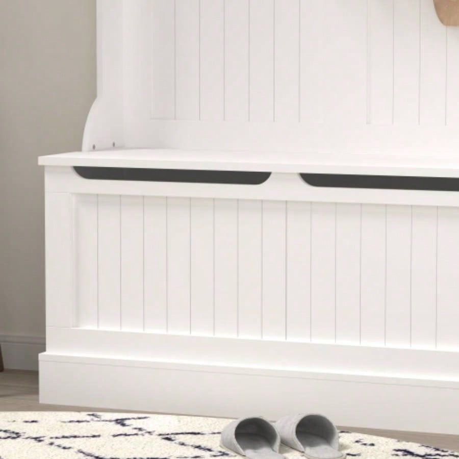 Entryway with Standing Coat Rack, Hall Tree with Shoe Storage, Entryway Organizer with 5 Hooks, White