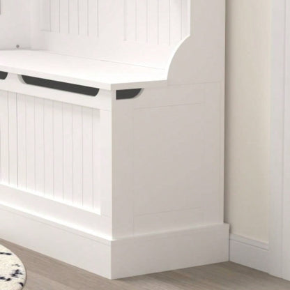 Entryway with Standing Coat Rack, Hall Tree with Shoe Storage, Entryway Organizer with 5 Hooks, White